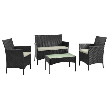 MANHATTAN COMFORT Imperia Steel Rattan 4-Piece Patio Conversation Set with Cushions in Cream OD-CV008-CR